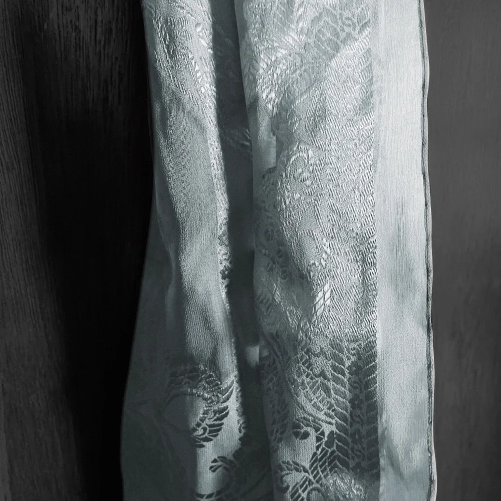 Gray Silk Jacquard Scarf Floral Damask Wrap Lightweight Evening Shawl